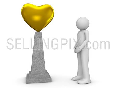Love monument and man (love, valentine day series; 3d isolated characters)