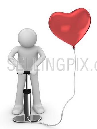 Pumping love balloon (love, valentine day series; 3d isolated character)
