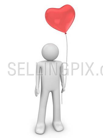 Man with love balloon (love, valentine day series; 3d isolated character)