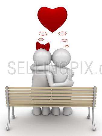 Love thinking embracing couple 2 (love, valentine day series; 3d isolated characters)