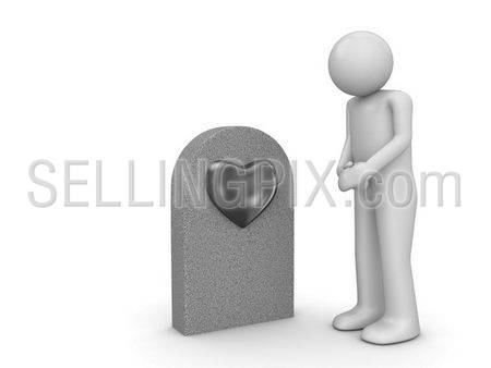 Love grave and sorrowful man (love, valentine day series; 3d isolated character)