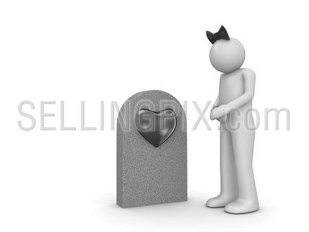Love grave and sorrowful woman (love, valentine day series; 3d isolated character)