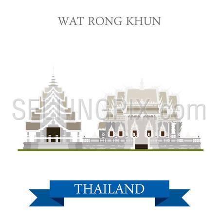 Wat Rong Khun in Thailand. Flat cartoon style historic sight showplace attraction web site vector illustration. World countries cities vacation travel sightseeing Asia collection.