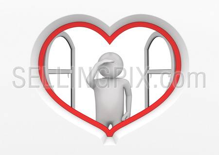 Heart window observer 1 (love, valentine day series; 3d isolated characters)