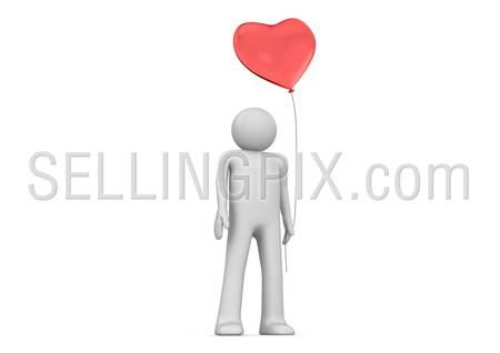 Man with heart balloon (love, valentine day series; 3d isolated characters)