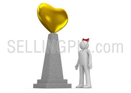 Golden heart monument (love, valentine day series; 3d isolated characters)