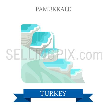 Pamukkale in Turkey. Flat cartoon style historic sight showplace attraction web site vector illustration. World countries cities vacation travel sightseeing Asia collection.
