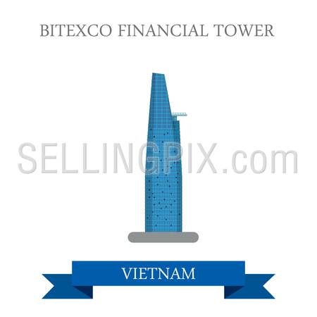 Bitexco Financial Tower in Ho Chi Minh City, Vietnam. Flat cartoon style historic sight showplace attraction web site vector illustration. World countries cities vacation travel sightseeing Asia collection.