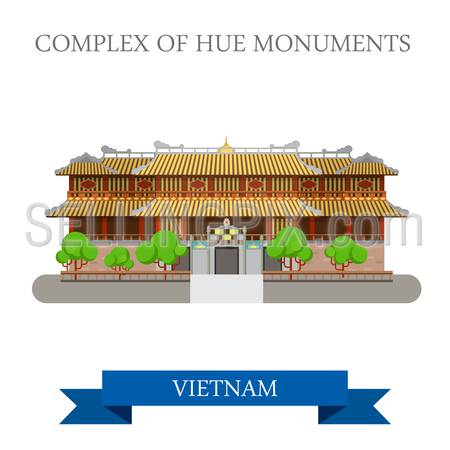 Imperial City aka Complex of Hue Monuments in Vietnam. Flat cartoon style historic sight showplace attraction web site vector illustration. World cities vacation travel sightseeing Asia collection.