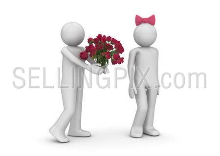 Man giving flowers (love, valentine day series; 3d isolated characters)