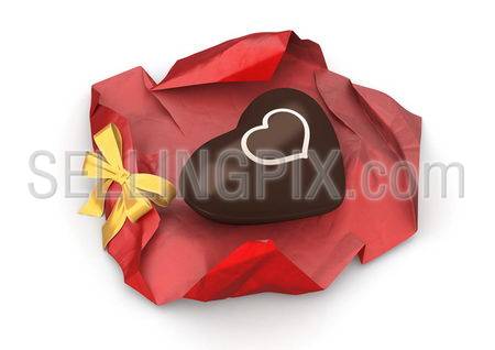 Sweet chocolate heart unwrapped (love, valentine day series; 3d isolated characters)
