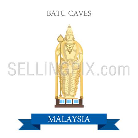 Batu Caves in Selangor Malaysia. Flat cartoon style historic sight showplace attraction web site vector illustration. World countries cities vacation travel sightseeing Asia collection.