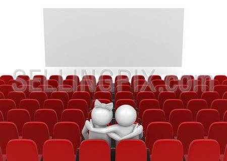 Couple in cinema (love, valentine day series; 3d isolated characters)