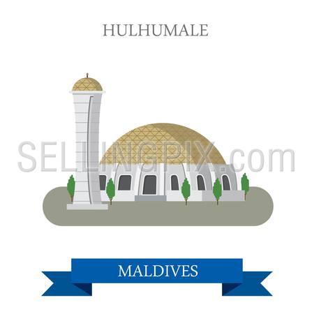 Hulhumale in Maldives. Flat cartoon style historic sight showplace attraction web site vector illustration. World countries cities vacation travel sightseeing Asia collection.