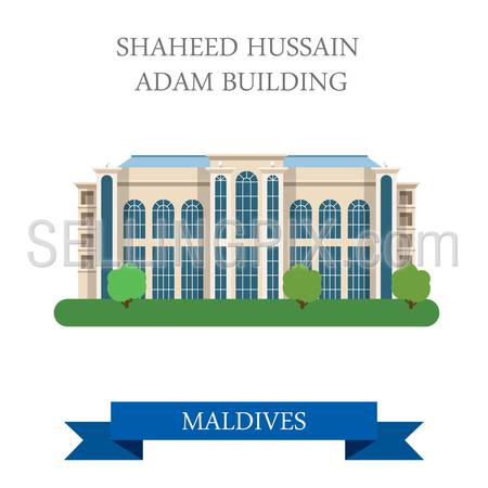 Shaheed Hussain Adam Building in Maldives. Flat cartoon style historic sight showplace attraction web site vector illustration. World countries cities vacation travel sightseeing Asia collection.