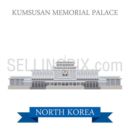 Kumsusan Memorial Palace in Pyongyang North Korea. Flat cartoon style historic sight showplace attraction web site vector illustration. World countries cities vacation travel sightseeing Asia collection.