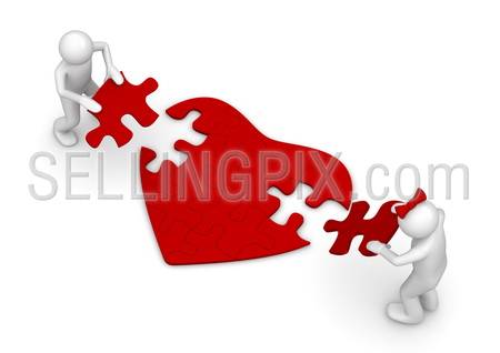 Love is a hard puzzle (love, valentine day series; 3d isolated characters)