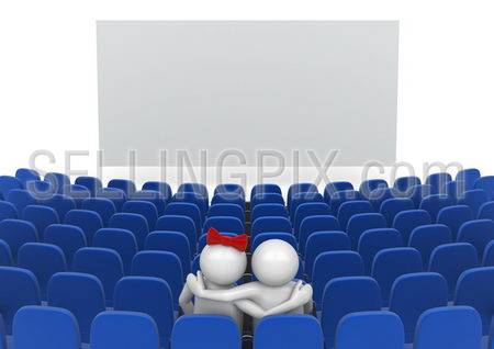 Date in cinema (love, valentine day series; 3d isolated characters)