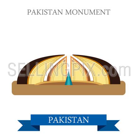 Pakistan Monument in Islamabad. Flat cartoon style historic sight showplace attraction web site vector illustration. World countries cities vacation travel sightseeing Asia collection.