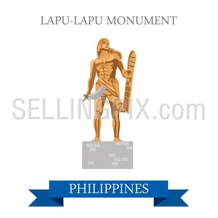 Lapu-Lapu Monument in Mactan Island Philippines. Flat cartoon style historic sight showplace attraction web site vector illustration. World countries cities vacation travel sightseeing Asia collection.