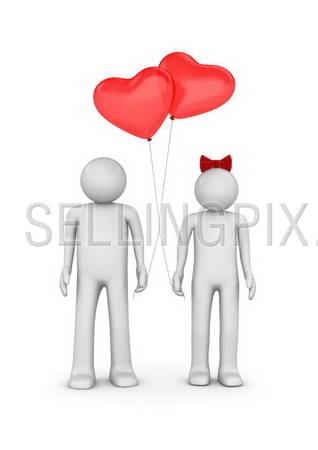 Couple with heart shaped balloons (love, valentine day series; 3d isolated characters)