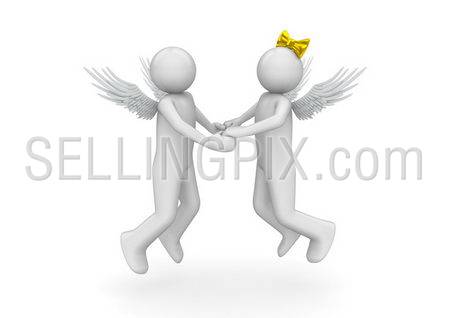 Loving couple dating in the sky  (love, valentine day series; 3d isolated characters)