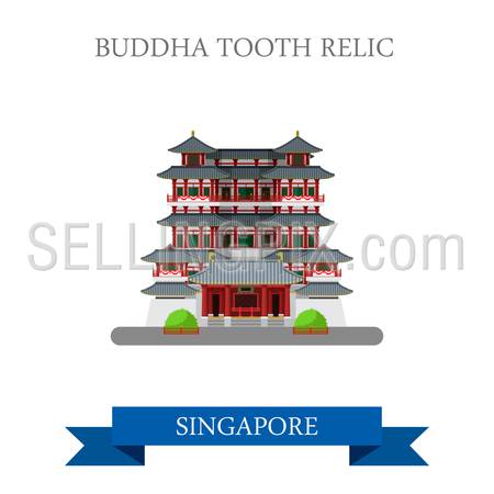 Buddha Tooth Relic in Singapore. Flat cartoon style historic sight showplace attraction web site vector illustration. World countries cities vacation travel sightseeing Asia collection.