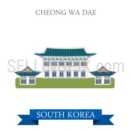 Cheong Wa Dae in South Korea. Flat cartoon style historic sight showplace attraction web site vector illustration. World countries cities vacation travel sightseeing Asia collection.