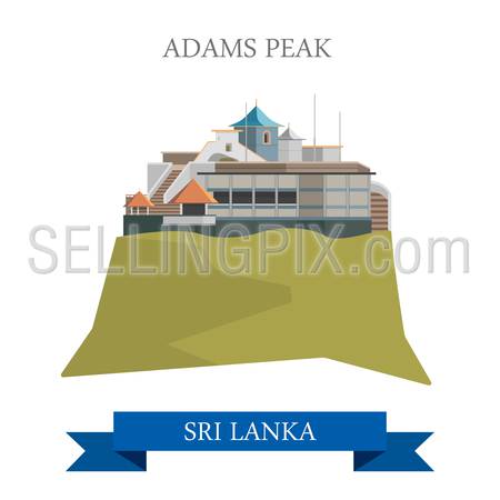 Adams Peak in Sri Lanka. Flat cartoon style historic sight showplace attraction web site vector illustration. World countries cities vacation travel sightseeing Asia collection.