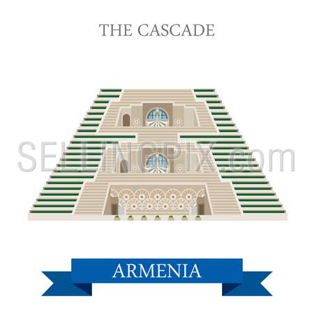 Cascade in Armenia. Flat cartoon style historic sight showplace attraction web site vector illustration. World countries cities vacation travel sightseeing Asia collection.
