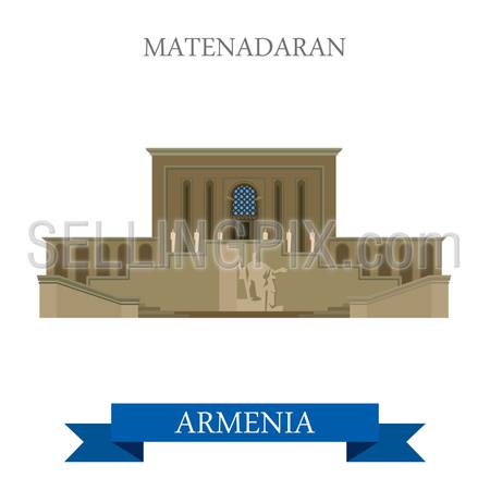 Matenadaran in Yerevan Armenia. Flat cartoon style historic sight showplace attraction web site vector illustration. World countries cities vacation travel sightseeing Asia collection.