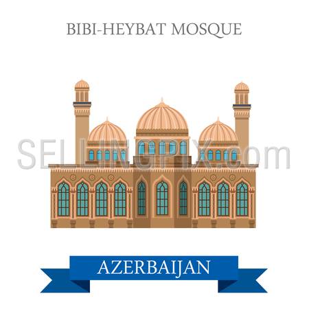 Bibi-Heybat Mosque in Azerbaijan. Flat cartoon style historic sight showplace attraction web site vector illustration. World countries cities vacation travel sightseeing Asia collection.