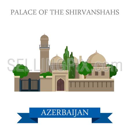 Palace of Shirvanshahs in Azerbaijan. Flat cartoon style historic sight showplace attraction web site vector illustration. World countries cities vacation travel sightseeing Asia collection.