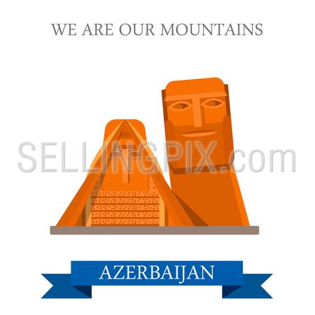 We are our Mountains in Azerbaijan. Flat cartoon style historic sight showplace attraction web site vector illustration. World countries cities vacation travel sightseeing Asia collection.