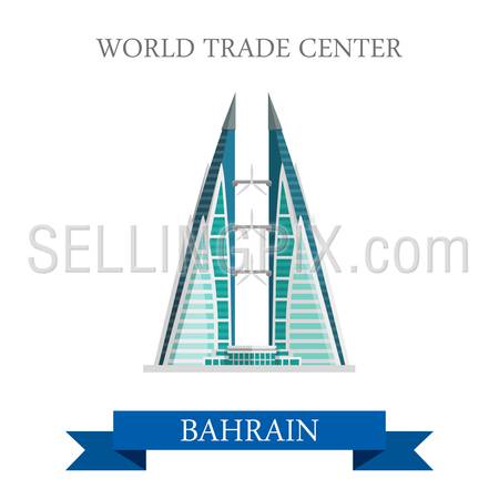 World Trade Center in Bahrain. Flat cartoon style historic sight showplace attraction web site vector illustration. World countries cities vacation travel sightseeing Asia collection.