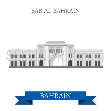 Bab Al Bahrain. Flat cartoon style historic sight showplace attraction web site vector illustration. World countries cities vacation travel sightseeing Asia collection.