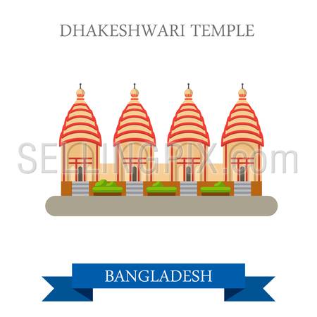Dhakeshwari Temple in Bangladesh. Flat cartoon style historic sight showplace attraction web site vector illustration. World countries cities vacation travel sightseeing Asia collection.