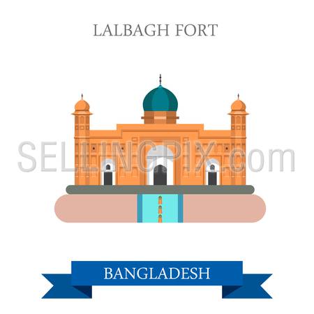 Lalbagh Fort in Dhaka, Bangladesh. Flat cartoon style historic sight showplace attraction web site vector illustration. World countries cities vacation travel sightseeing Asia collection.