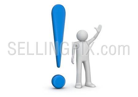 3d human and blue exclamation mark (3d isolated characters, business series)