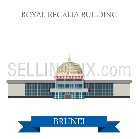 Royal Regalia Building museum in Brunei. Flat cartoon style historic sight showplace attraction web site vector illustration. World countries cities vacation travel sightseeing Asia collection.