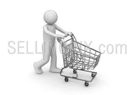 Man with shopping cart (3d isolated characters series)