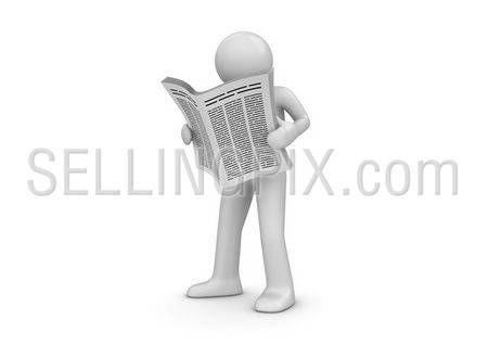 News, man with newspaper (3d isolated characters series)