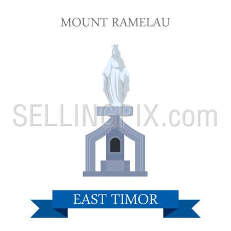 Mount Ramelau aka Tatamailau in East Timor. Flat cartoon style historic sight showplace attraction web site vector illustration. World countries cities vacation travel sightseeing Asia collection.