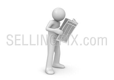 Man reading newspaper (3d isolated characters series)