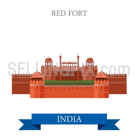 Red Fort in New Dehli, India. Flat cartoon style historic sight showplace attraction web site vector illustration. World countries cities vacation travel sightseeing Asia collection.