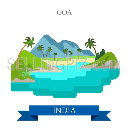 Goa in India. Flat cartoon style historic sight showplace attraction web site vector illustration. World countries cities vacation travel sightseeing Asia collection.