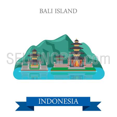 Bali Island in Indonesia. Flat cartoon style historic sight showplace attraction web site vector illustration. World countries cities vacation travel sightseeing Asia collection.