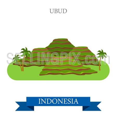 Ubud in Bali Island, Indonesia. Flat cartoon style historic sight showplace attraction web site vector illustration. World countries cities vacation travel sightseeing Asia collection.