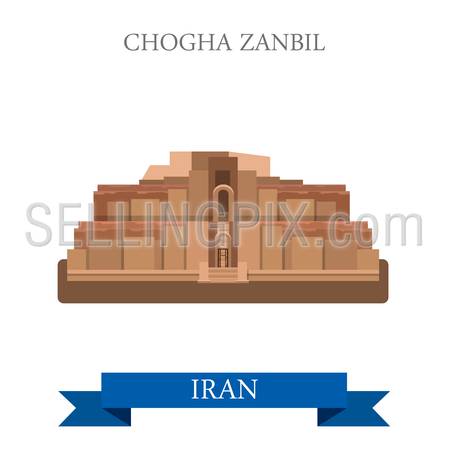 Chogha Zanbil in Khuzestan, Iran. Flat cartoon style historic sight showplace attraction web site vector illustration. World countries cities vacation travel sightseeing Asia collection.