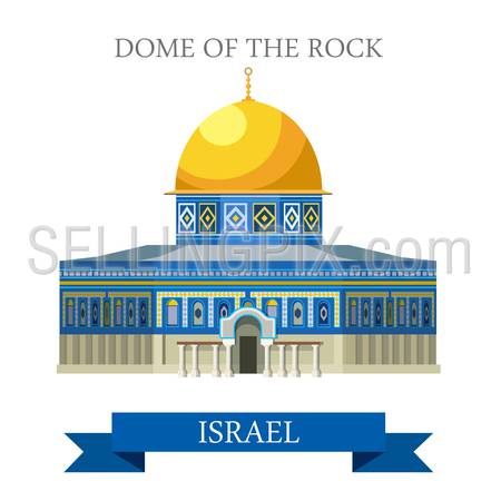 Dome of the Rock in Jerusalem, Israel. Flat cartoon style historic sight showplace attraction web site vector illustration. World countries cities vacation travel sightseeing Asia collection.